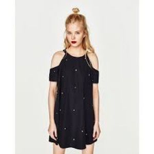 Zara Trafaluc Mini Dress Navy Halter Embellished